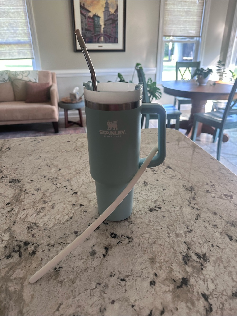 Stanley Pastel Blue Tumbler with stainless straw w/rubber tip and other straw! - Picture 2 of 7
